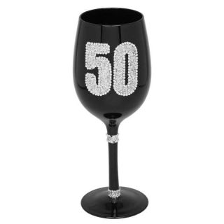 Black Diamante Wine Glass   50th Birthday      Traditional Gifts