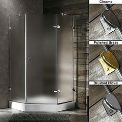Vigo 42 X 42 Frameless Neo angle 3/8 inch Frosted Shower Enclosure With White Base