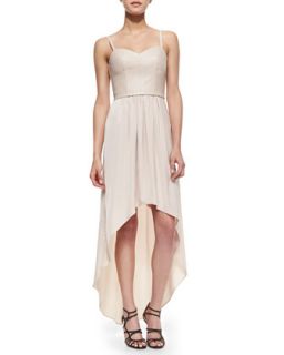 Womens Leandra Faux Leather Corset High Low Dress, Light Bare Pink  