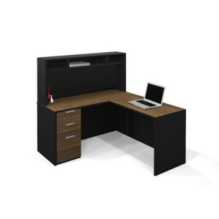 Bestar Pro Concept L Shaped Workstation With Small Hutch In Milk Chocolate Ba