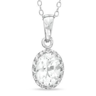 Oval Lab Created White Sapphire Crown Pendant in Sterling Silver
