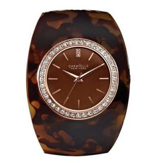 Ladies Caravelle New York™ Tortoise Shell Crystal Wide Bangle Watch