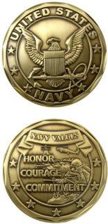 United States Military US Armed Forces Navy Naval Values "Honor, Courage, Commitment"   Good Luck Double Sided Collectible Challenge Pewter Coin 