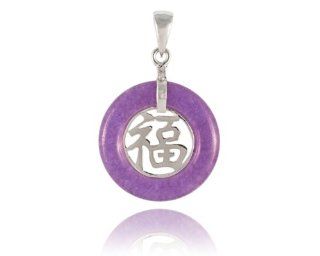 Lavender Jade "Fortune" Round Pendant, 925 Sterling Silver Jewelry