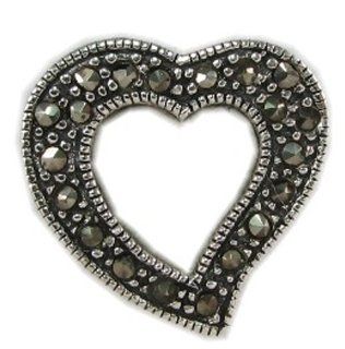 Open Heart Marcasite Slider Pendant 925 Sterling Silver Jewelry