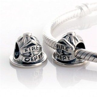 925 solid sterling silver fireman hat fire department charm bead compatible with Pandora, Chamilia, Troll, Biagi bracelets jewelry jewellery Jewelry