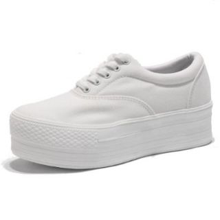 Women's White Platform Canvas Low Cut Sneakers Shoes Ladies Trainers Fashion Sneakers Shoes