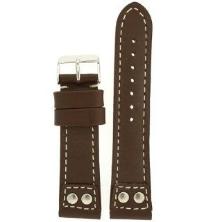 Genuine Leather Pilot Style Watch Band 22mm Brown With White Stitching Watches