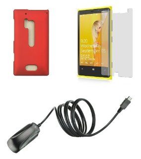 Nokia Lumia 928   Premium Accessory Kit   Red Hard Shell Case + ATOM LED Keychain Light + Screen Protector + Micro USB Wall Charger Cell Phones & Accessories