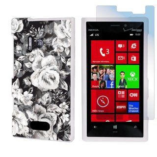 Nokia Lumia 928 White Protective Case + Screen Protector By SkinGuardz   Rose Party Cell Phones & Accessories