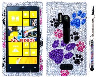 The Friendly Swede Rhinestone Bling Case for Nokia Lumia 928 + Crystal Stylus + Screen Protector + Tool in Retail Packaging (Silver and Dog Paw) Cell Phones & Accessories