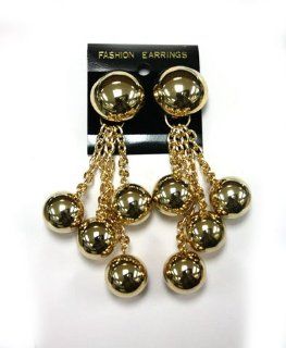 Gold Coated Large Bauble Dangle Chain Earrings   Clip On Fashion Earrings Toys & Games