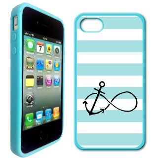 Anchored Forever Aqua Stripes Cute Hipster Aqua Silicon Bumper iPhone 4 Case Fits iPhone 4 & iPhone 4S Cell Phones & Accessories