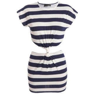 Club L Womens Striped Cut Out Stomach Knot Dress   Navy/White      Womens Clothing