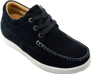 CALDEN   K812989   2.6 Inches Taller   Height Increasing Shoes for Men (Black Leather Moc Toe Casual Boat Style Shoes) Shoes