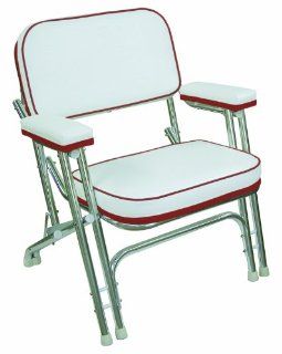 Wise Folding Deck Chair with Aluminum Frame, White/Red  Boat Seating  Sports & Outdoors