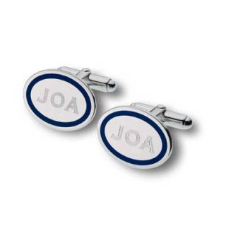 Mens Oval Blue Cuff Links in Sterling Silver (1 3 Initials)   Zales