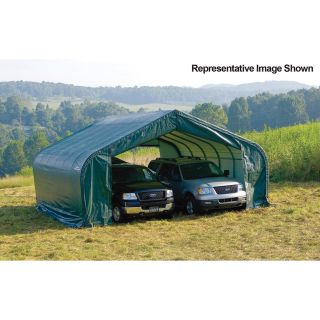 ShelterLogic Peak Style Double Wide Garage/Storage Shelter — Green, 24ft.L x 22ft.W x 13ft.H, 2 3/8in. Frame, Model# 82144  House Style Instant Garages