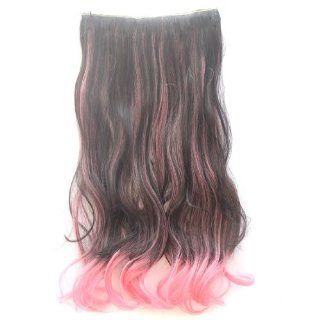 ECOSCO Ombre Dip dye Mix Color One Piece Gorgeous Long Curly Wave Clip in Hair Extension (Black+Pink)  Long Black Wigs  Beauty