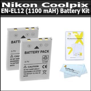 2 Pack Battery Kit For Nikon Coolpix S800c S6200 S8200 AW100 A1200pj S8100 S8000 S6000 S6100 S9100 S1000pj S1100pj P300 S610 S620 S630 P330 S9500 S9700, P340 AW120 Camera Includes 2 Extended Replacement Nikon EN EL12 (1100mAH) Lithium Ion Batteries + More 