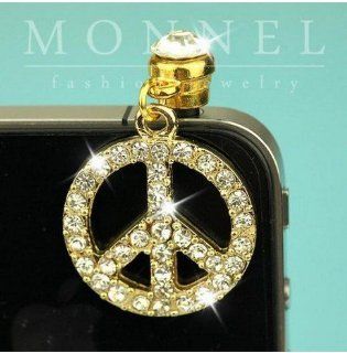 ip209 Luxury Crystal Peace Sign Anti Dust Plug Cover Charm For iPhone Android Cell Phones & Accessories