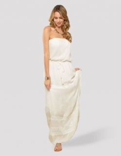 Accessorize Womens Crochet Insert Bandeau Maxi Dress Size Small White