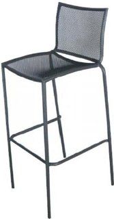 BFM Seating Abri DV949A Wrought Iron Outdoor Stackable Mesh Barstool   Anthracite Finish   Barstools With Backs
