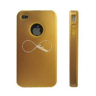 Apple iPhone 4 4S 4G Gold D8077 Aluminum & Silicone Case Infinity Infinite Believe Cell Phones & Accessories