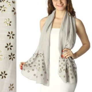 Fashion Chic Stone and bead embroidery with flower shape on solid color Scarf Gray PCS986 Fashion Scarves
