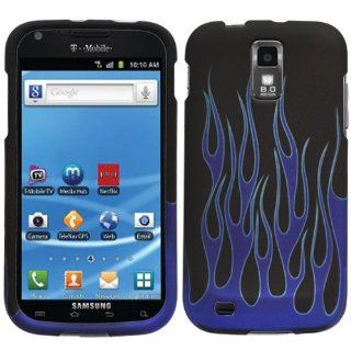 Black Blue Flame Rubberized Coating Hard Case Cover for Samsung Galaxy S2 SII T989/T Mobile + Screen Protector Film + Black Jaw Stand Cell Phones & Accessories