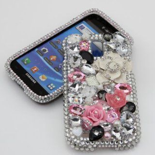 BlingAngels 3D Swarovski Crystal Diamond White Flower Silver Design Case Cover for Samsung Galaxy S2 S 2 II T Mobile SGH T989 Cell Phones & Accessories