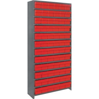 Quantum Storage Closed Shelving System With Super Tuff Drawers — 18in. x 36in. x 75in. Rack Size, Red, 13 Shelves, 72 Bins  Single Side Bin Units