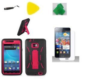 Black Red Armor hybrid kickstand Faceplate Cover Phone Case + Yellow Pry Tool + Screen Protector + Stylus Pen + Extreme Band For Samsung Galaxy S2 S959 S959G SGH S959G Cell Phones & Accessories