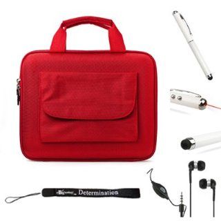 RED Hard Shell Nylon Cube Carrying Case For ACER Iconia A200, A500, A501,A510 Tab Tablet + BLACK HD Handsfree Earbuds + Stylus Computers & Accessories