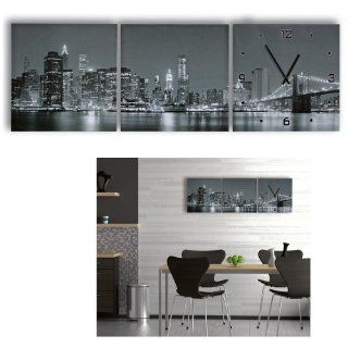 Set of 3 Color Wall Clocks + Pictures   Travel Photography " NYC New York City Skyline Day   Night   Black   White " Wall Clock Inclusive 2 Pictures   Photography Wall Frame Set
