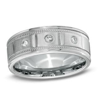 Mens 8.0mm 1/10 CT. T.W. Diamond Comfort Fit Wedding Band in