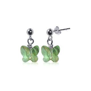 Sterling Silver Butterfly Green Crystal Earrings Made with Swarovski Elements Drop Earrings Jewelry