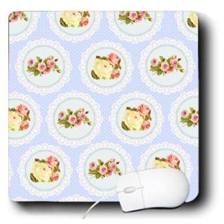 mp_151422_1 InspirationzStore Vintage Art   Shabby Chic Flower pattern   pink and white roses in lace graphic circles on girly vintage baby blue   Mouse Pads 