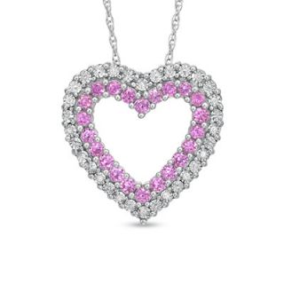 Lab Created Pink Sapphire and Diamond Accent Heart Pendant in Sterling