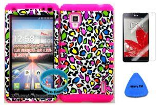 Sprint LG Optimus G LS970 Hybrid 2 in 1 Kickstand Protective Cover Case Colorful Leopard Design Pattern Hard Plastic Snap on Over Pink Silicone (Screen Protector, Pry Tool & Wristband Exclusively By Wireless Fones TM) Cell Phones & Accessories