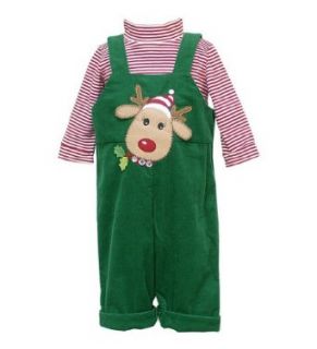 Rare Editions Infant Boys 2 Pc Christmas Reindeer Overall Set, 9 Months Infant And Toddler Pants Clothing Sets Clothing