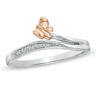Diamond Accent Butterfly Bypass Ring in Sterling Silver and 10K Rose