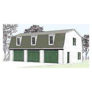 Garage Plans Colonial Williamsburg Style, Three Car Garage With Gambrel Attic Truss Roof   Plan 975 6.4   (4) Copies Of Plans  