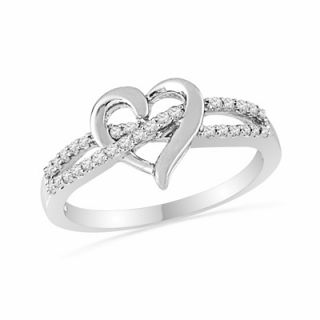 CT. T.W. Diamond Heart Split Shank Promise Ring in Sterling Silver