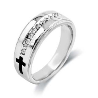 Mens 1/4 CT. T.W. Diamond with Etched Crosses Wedding Band in