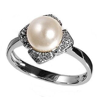 Pearl of the Anointed CZ Ring 13MM Sterling Silver 925 Jewelry
