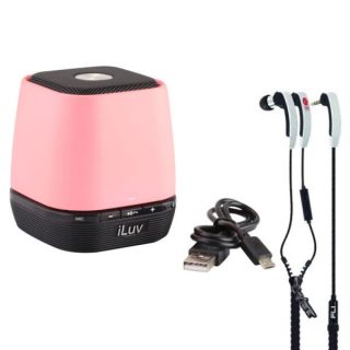 iLuv MobiOne Bluetooth Portable Speaker with Mic   Pink + Free VIBE Earphones      Electronics