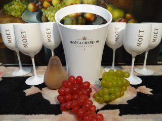 Moet & Chandon Ice Imperial Dom Perignon Champagne White Acrylic Cooler Ice Bucket & 6 Glasses Goblets Flutes Grocery & Gourmet Food