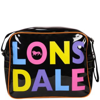 Lonsdale Multi Logo Patent Messenger Bag   Black      Womens Accessories