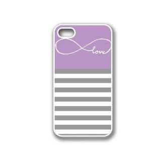 Infinity Love Violet & Grey Stripes White iPhone 4 Case   For iPhone 4 4S 4G   Designer TPU Case Verizon AT&T Sprint Cell Phones & Accessories